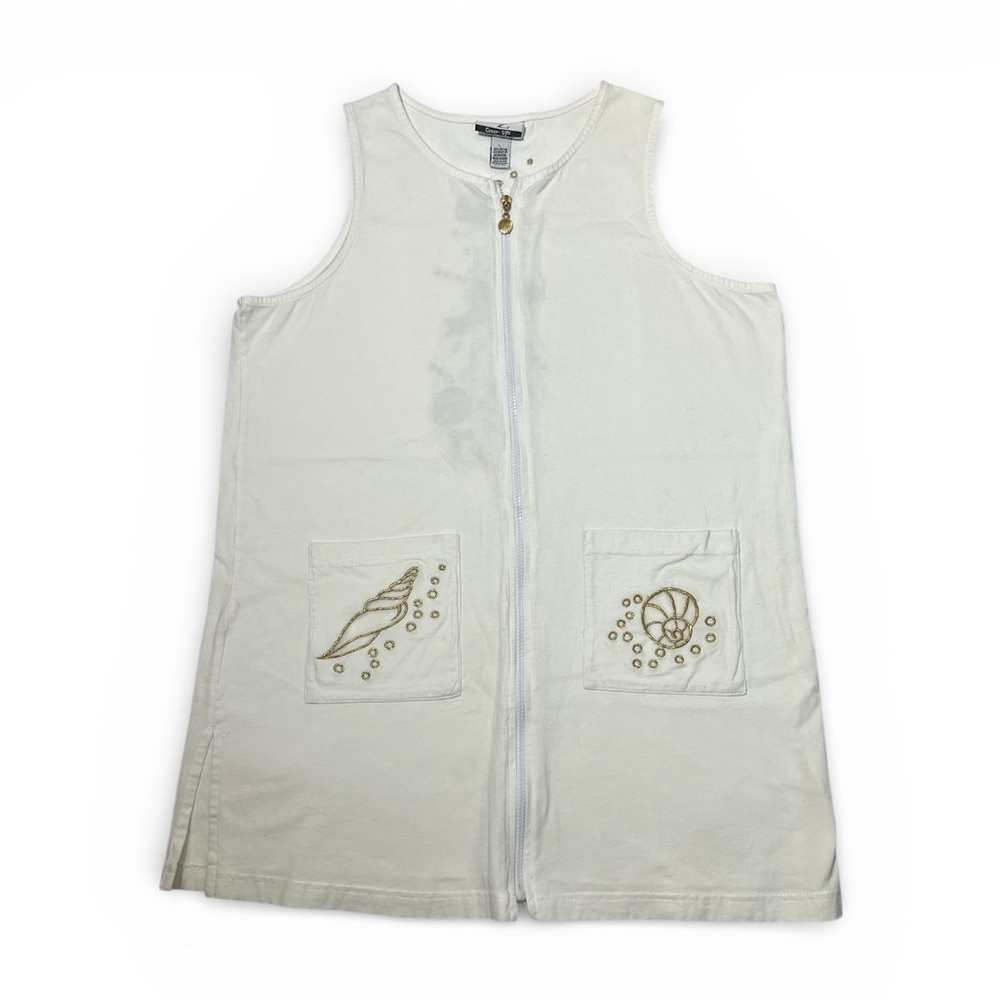 CZ Coverups White Sleeveless Dress with Embroidered Pockets Large